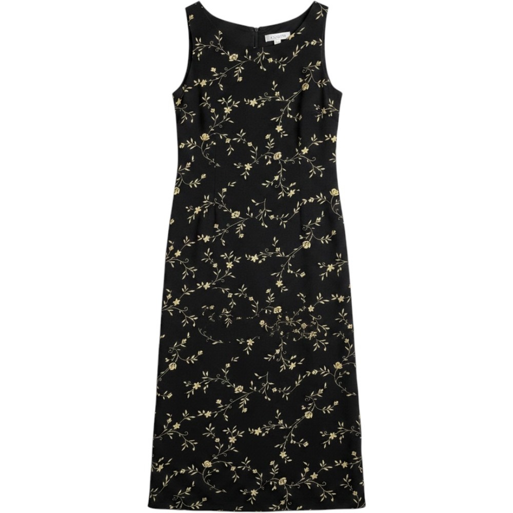 Vintage Casual Corner Annex Navy Blue Floral Print Sleeveless Maxi Dress 2P
